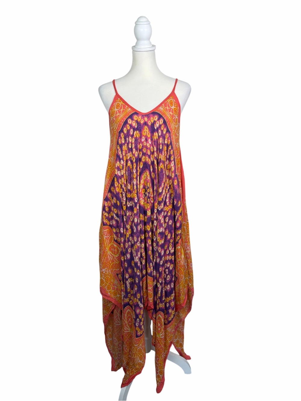 Theodora & Callum Handkerchief Hem Maxi Dress Boho Festival Paisley Print OS